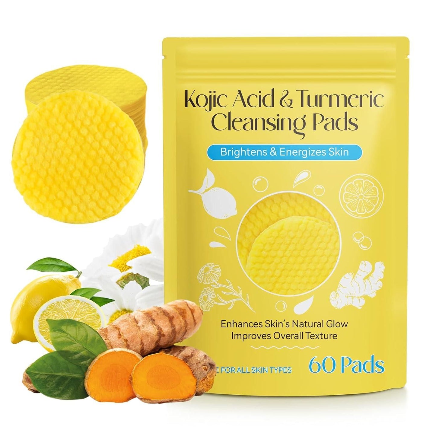 Kojic Acid & Turmeric Cleansing Pads – Brightens, Exfoliates & Hydrates Instantly!