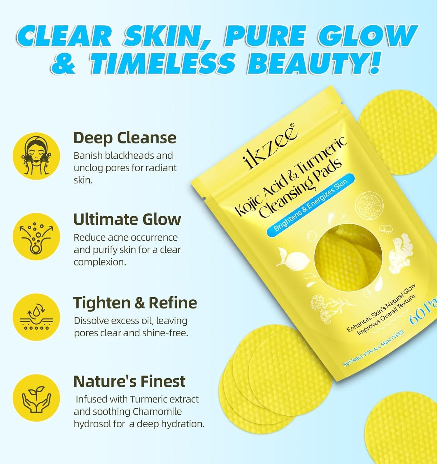 Kojic Acid & Turmeric Cleansing Pads – Brightens, Exfoliates & Hydrates Instantly!