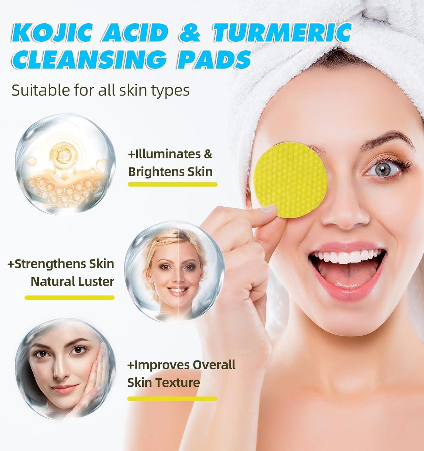 Kojic Acid & Turmeric Cleansing Pads – Brightens, Exfoliates & Hydrates Instantly!