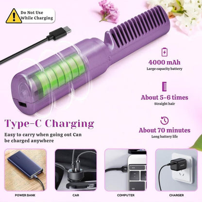 Cordless Mini Hair Straightener Hot Comb