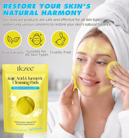 Kojic Acid & Turmeric Cleansing Pads – Brightens, Exfoliates & Hydrates Instantly!