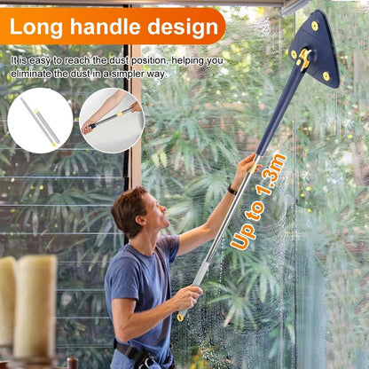 360° Rotating Triangle Mop – Stainless Steel Handle, Adjustable & Squeeze-Free for Effortless Wet/Dry Cleaning of Floors, Ceilings & Glass