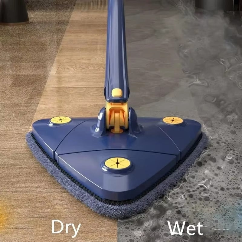 360° Rotating Triangle Mop – Stainless Steel Handle, Adjustable & Squeeze-Free for Effortless Wet/Dry Cleaning of Floors, Ceilings & Glass